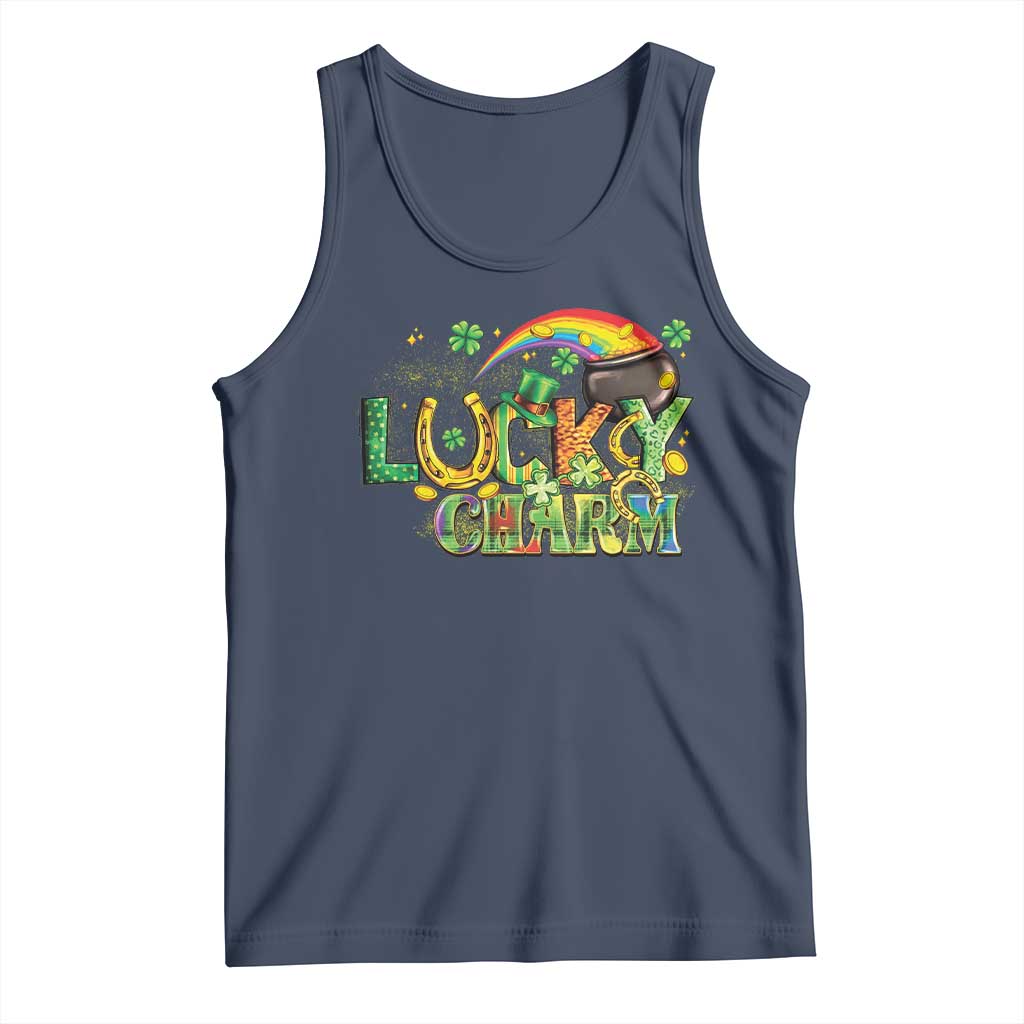 Funny St Patrick's Day Lucky Charm Tank Top Rainbow Gold Pot Clover TS11 Navy Print Your Wear