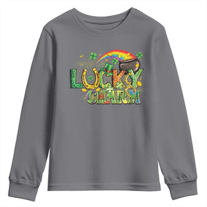 Funny St Patrick's Day Lucky Charm Youth Sweatshirt Rainbow Gold Pot Clover TS11 Charcoal Print Your Wear