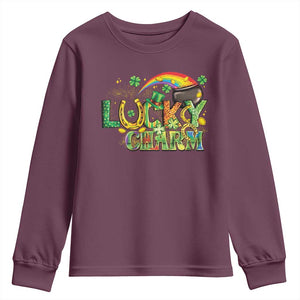 Funny St Patrick's Day Lucky Charm Youth Sweatshirt Rainbow Gold Pot Clover TS11 Maroon Print Your Wear