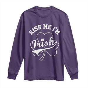 Funny Kiss Me I'm Irish St Patricks Day Long Sleeve Shirt Vintage Shamrock TS11 Purple Print Your Wear