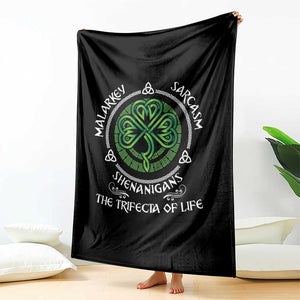 Funny St Patricks Day Irish Pride Throw Blanket Malarkey Sarcasm Shenanigans The Trifecta Of Life TS11 Print Your Wear