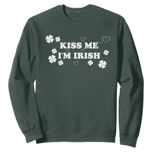 Funny Kiss Me I'm Irish St Patricks Day Sweatshirt TS11 Dark Forest Green Print Your Wear