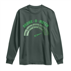 Funny Irish St. Patrick's Day Long Sleeve Shirt Drunk-O-Meter Drinking Party Shamrock TS11 Dark Forest Green Print Your Wear