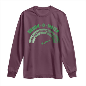 Funny Irish St. Patrick's Day Long Sleeve Shirt Drunk-O-Meter Drinking Party Shamrock TS11 Maroon Print Your Wear