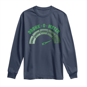 Funny Irish St. Patrick's Day Long Sleeve Shirt Drunk-O-Meter Drinking Party Shamrock TS11 Navy Print Your Wear