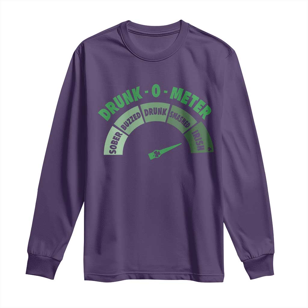 Funny Irish St. Patrick's Day Long Sleeve Shirt Drunk-O-Meter Drinking Party Shamrock TS11 Purple Print Your Wear