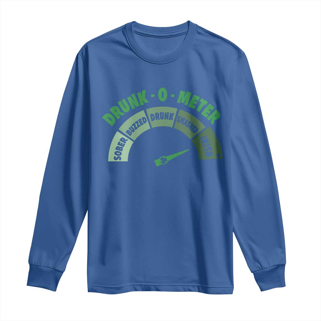 Funny Irish St. Patrick's Day Long Sleeve Shirt Drunk-O-Meter Drinking Party Shamrock TS11 Royal Blue Print Your Wear
