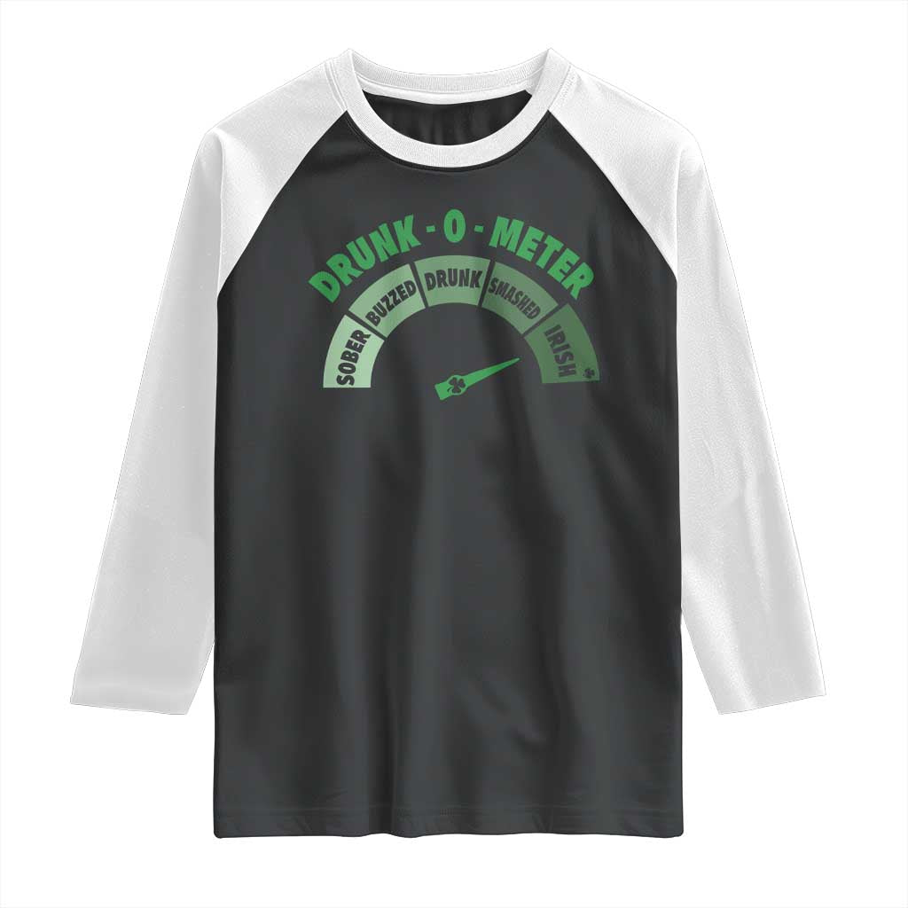 Funny Irish St. Patrick's Day Raglan Shirt Drunk-O-Meter Drinking Party Shamrock TS11 Black White Print Your Wear