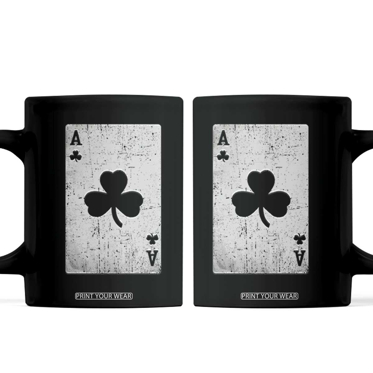 Funny St Patrick's Day Shamrock Clubs Poker Card Coffee Mug TS11 Black Print Your Wear