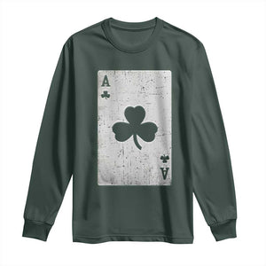 Funny St Patrick's Day Shamrock Clubs Poker Card Long Sleeve Shirt TS11 Dark Forest Green Print Your Wear