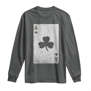 Funny St Patrick's Day Shamrock Clubs Poker Card Long Sleeve Shirt TS11 Dark Heather Print Your Wear