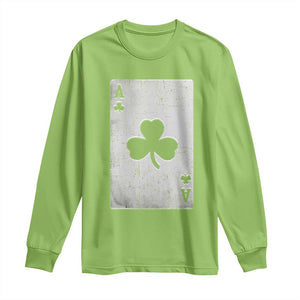 Funny St Patrick's Day Shamrock Clubs Poker Card Long Sleeve Shirt TS11 Lime Print Your Wear