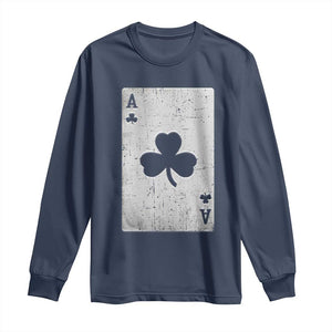 Funny St Patrick's Day Shamrock Clubs Poker Card Long Sleeve Shirt TS11 Navy Print Your Wear