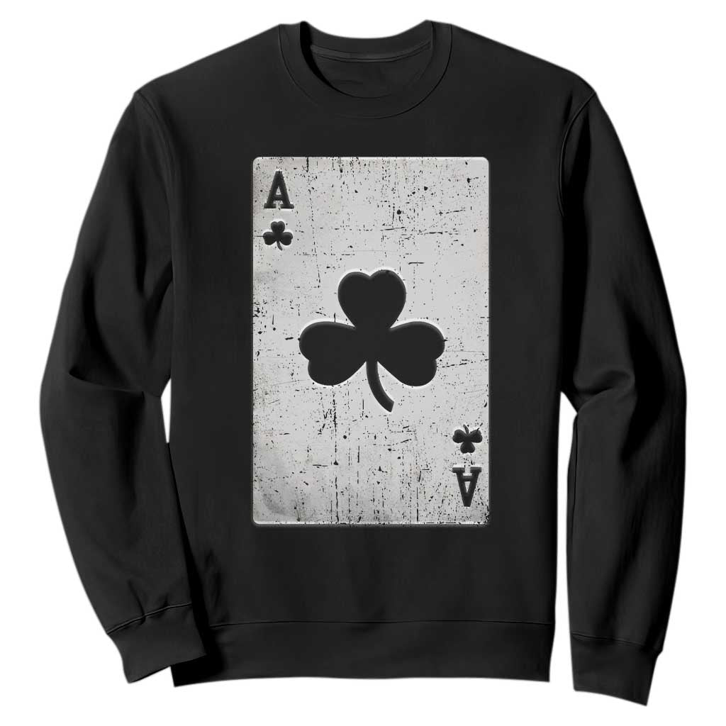 Funny St Patrick's Day Shamrock Clubs Poker Card Sweatshirt TS11 Black Print Your Wear