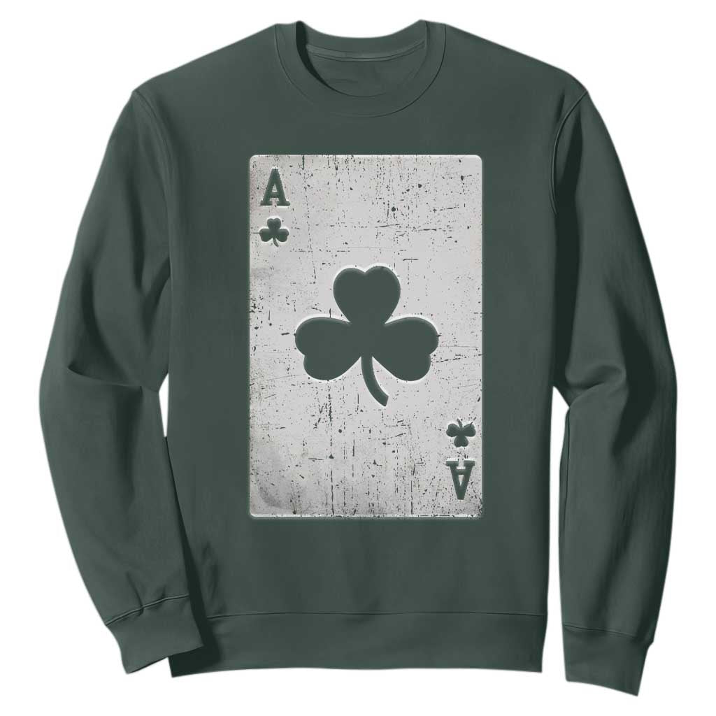 Funny St Patrick's Day Shamrock Clubs Poker Card Sweatshirt TS11 Dark Forest Green Print Your Wear
