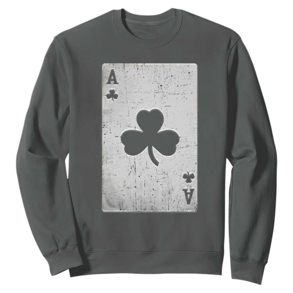Funny St Patrick's Day Shamrock Clubs Poker Card Sweatshirt TS11 Dark Heather Print Your Wear