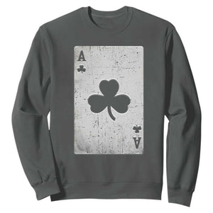 Funny St Patrick's Day Shamrock Clubs Poker Card Sweatshirt TS11 Dark Heather Print Your Wear