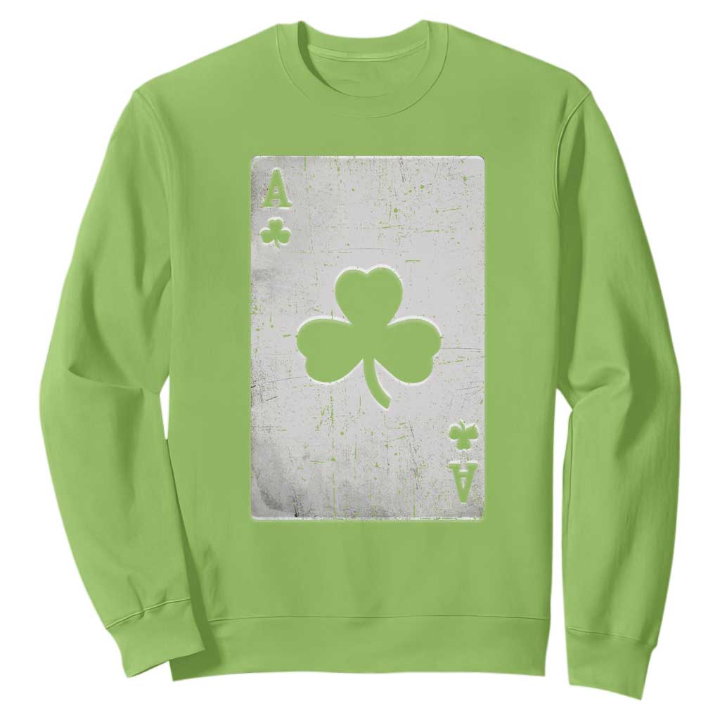 Funny St Patrick's Day Shamrock Clubs Poker Card Sweatshirt TS11 Lime Print Your Wear