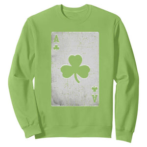 Funny St Patrick's Day Shamrock Clubs Poker Card Sweatshirt TS11 Lime Print Your Wear