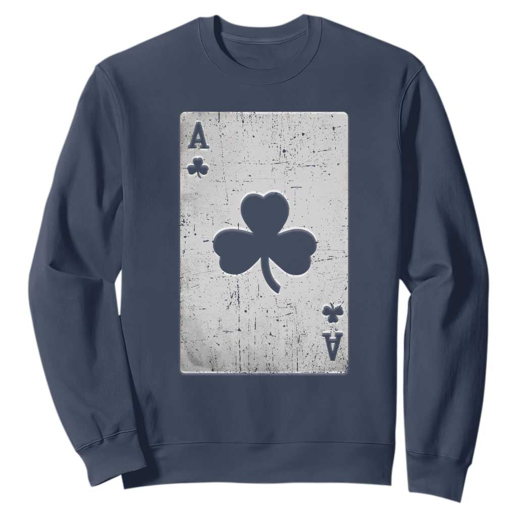 Funny St Patrick's Day Shamrock Clubs Poker Card Sweatshirt TS11 Navy Print Your Wear