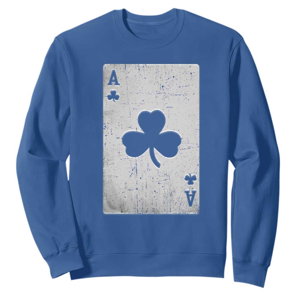 Funny St Patrick's Day Shamrock Clubs Poker Card Sweatshirt TS11 Royal Blue Print Your Wear