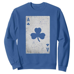 Funny St Patrick's Day Shamrock Clubs Poker Card Sweatshirt TS11 Royal Blue Print Your Wear