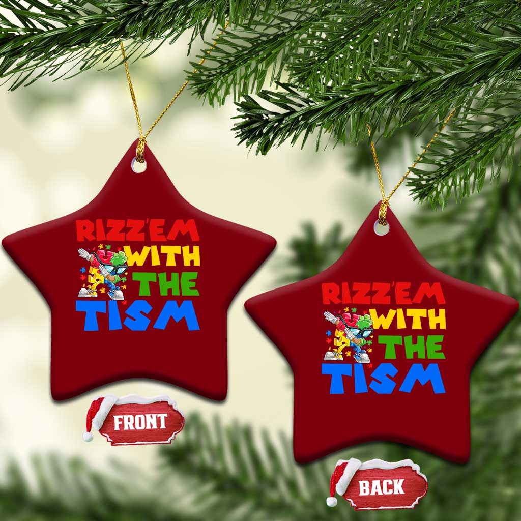 Funny Rizz Em With The Tism Ceramic Ornament Autism Awareness Dabbing Puzzle TS11 Print Your Wear