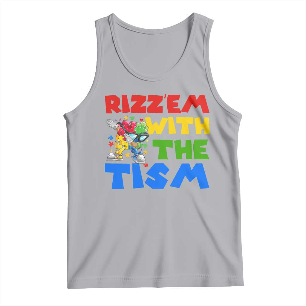 Funny Rizz Em With The Tism Tank Top Autism Awareness Dabbing Puzzle TS11 Athletic Heather Print Your Wear