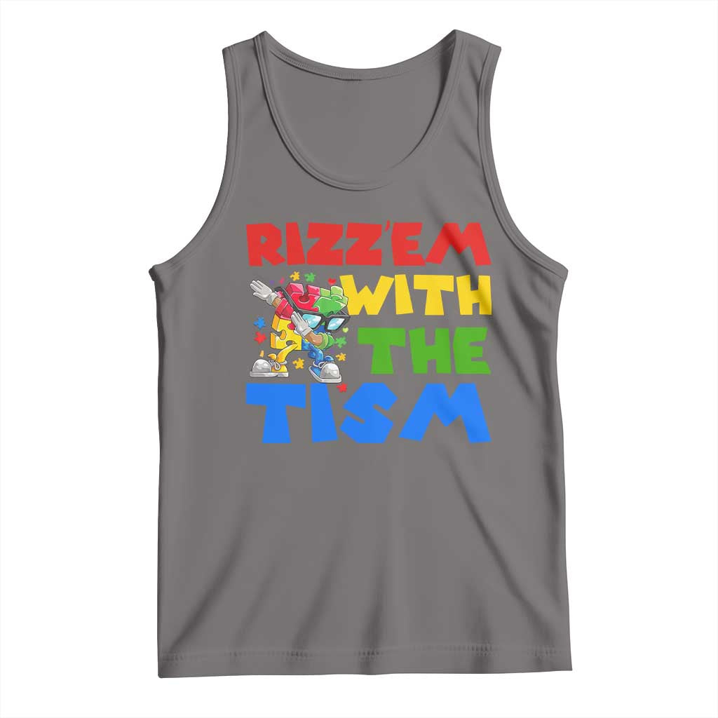 Funny Rizz Em With The Tism Tank Top Autism Awareness Dabbing Puzzle TS11 Deep Heather Print Your Wear