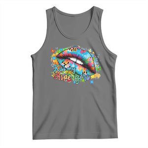 Funny Kiss My Aspergers Tank Top Asperger Syndrome Autism Awareness TS11 Black Heather Print Your Wear
