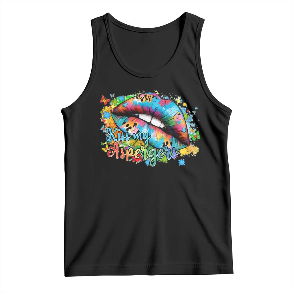 Funny Kiss My Aspergers Tank Top Asperger Syndrome Autism Awareness TS11 Black Print Your Wear