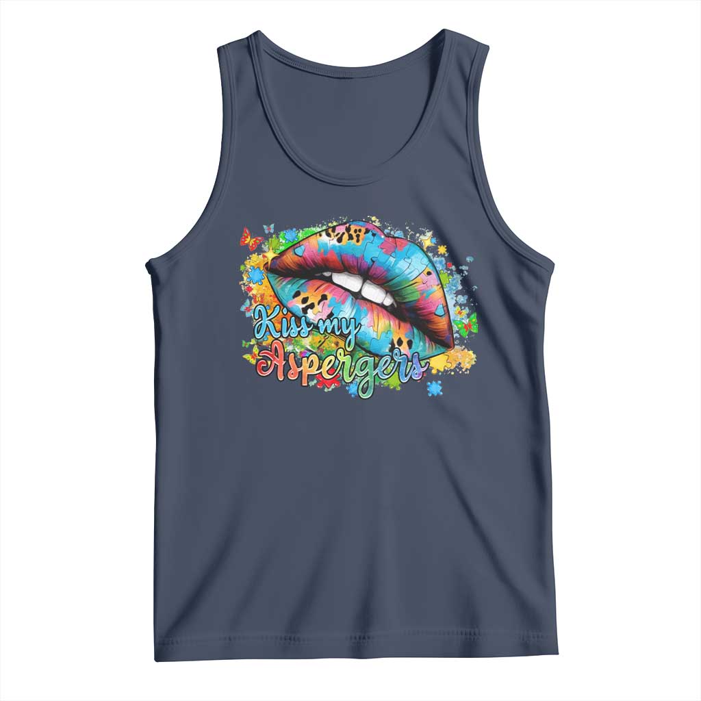 Funny Kiss My Aspergers Tank Top Asperger Syndrome Autism Awareness TS11 Navy Print Your Wear