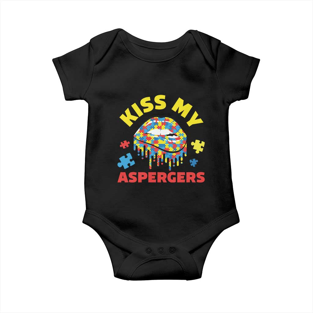 Funny Kiss My Aspergers Baby Onesie Asperger Syndrome Autism Awareness Puzzle Lips TS11 Black Print Your Wear