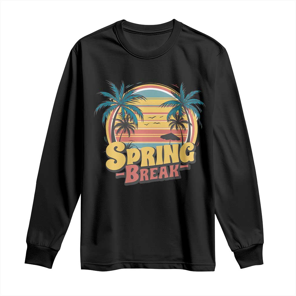 Funny Spring Break Long Sleeve Shirt Spring Vacation Beach Palm Tree TS11 Black Print Your Wear