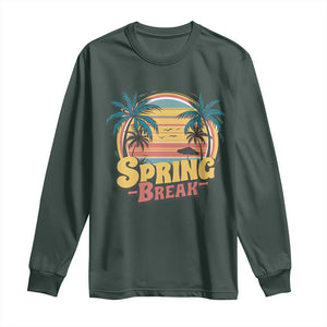 Funny Spring Break Long Sleeve Shirt Spring Vacation Beach Palm Tree TS11 Dark Forest Green Print Your Wear