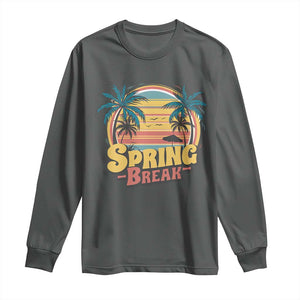 Funny Spring Break Long Sleeve Shirt Spring Vacation Beach Palm Tree TS11 Dark Heather Print Your Wear