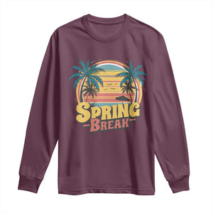 Funny Spring Break Long Sleeve Shirt Spring Vacation Beach Palm Tree TS11 Maroon Print Your Wear