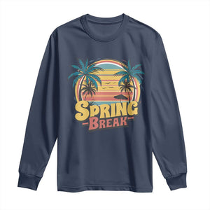 Funny Spring Break Long Sleeve Shirt Spring Vacation Beach Palm Tree TS11 Navy Print Your Wear