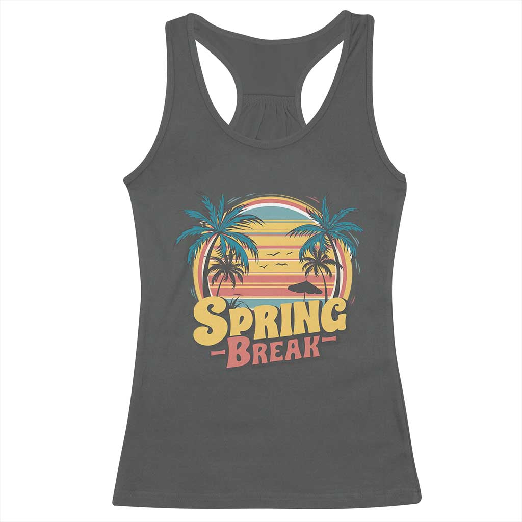 Funny Spring Break Racerback Tank Top Spring Vacation Beach Palm Tree TS11 Dark Heather Print Your Wear
