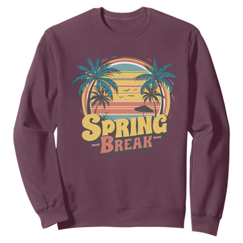 Funny Spring Break Sweatshirt Spring Vacation Beach Palm Tree TS11 Maroon Print Your Wear