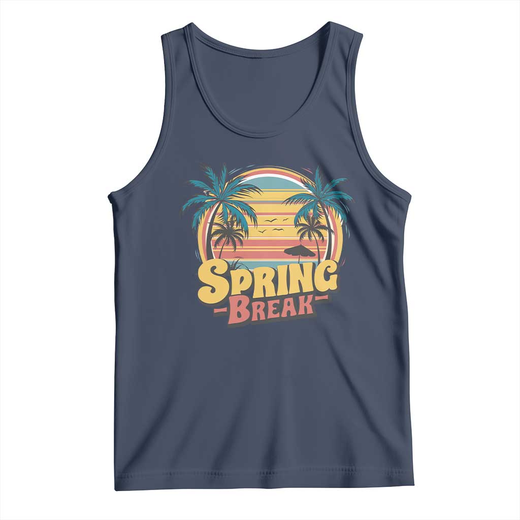 Funny Spring Break Tank Top Spring Vacation Beach Palm Tree TS11 Navy Print Your Wear