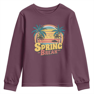 Funny Spring Break Youth Sweatshirt Spring Vacation Beach Palm Tree TS11 Maroon Print Your Wear