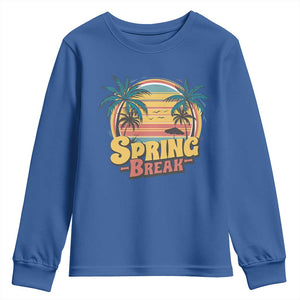 Funny Spring Break Youth Sweatshirt Spring Vacation Beach Palm Tree TS11 Royal Blue Print Your Wear
