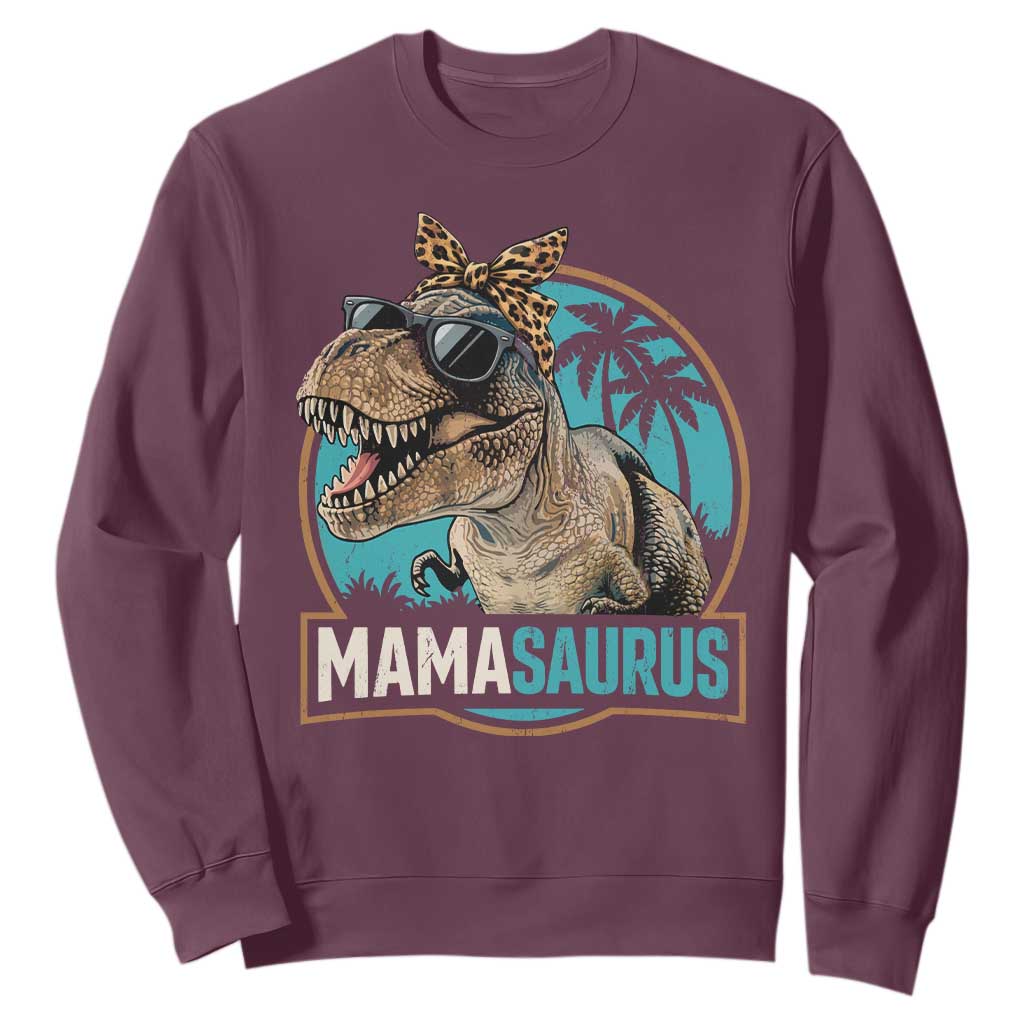Mamasaurus Funny Dinosaur Mama Sweatshirt Mothers Day Family Matching TS11 Maroon Print Your Wear