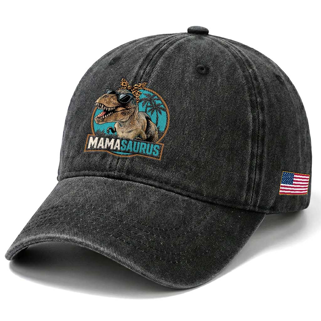 Mamasaurus Funny Dinosaur Mama Washed Cotton Baseball Cap Mothers Day Family Matching TS11 Print Your Wear