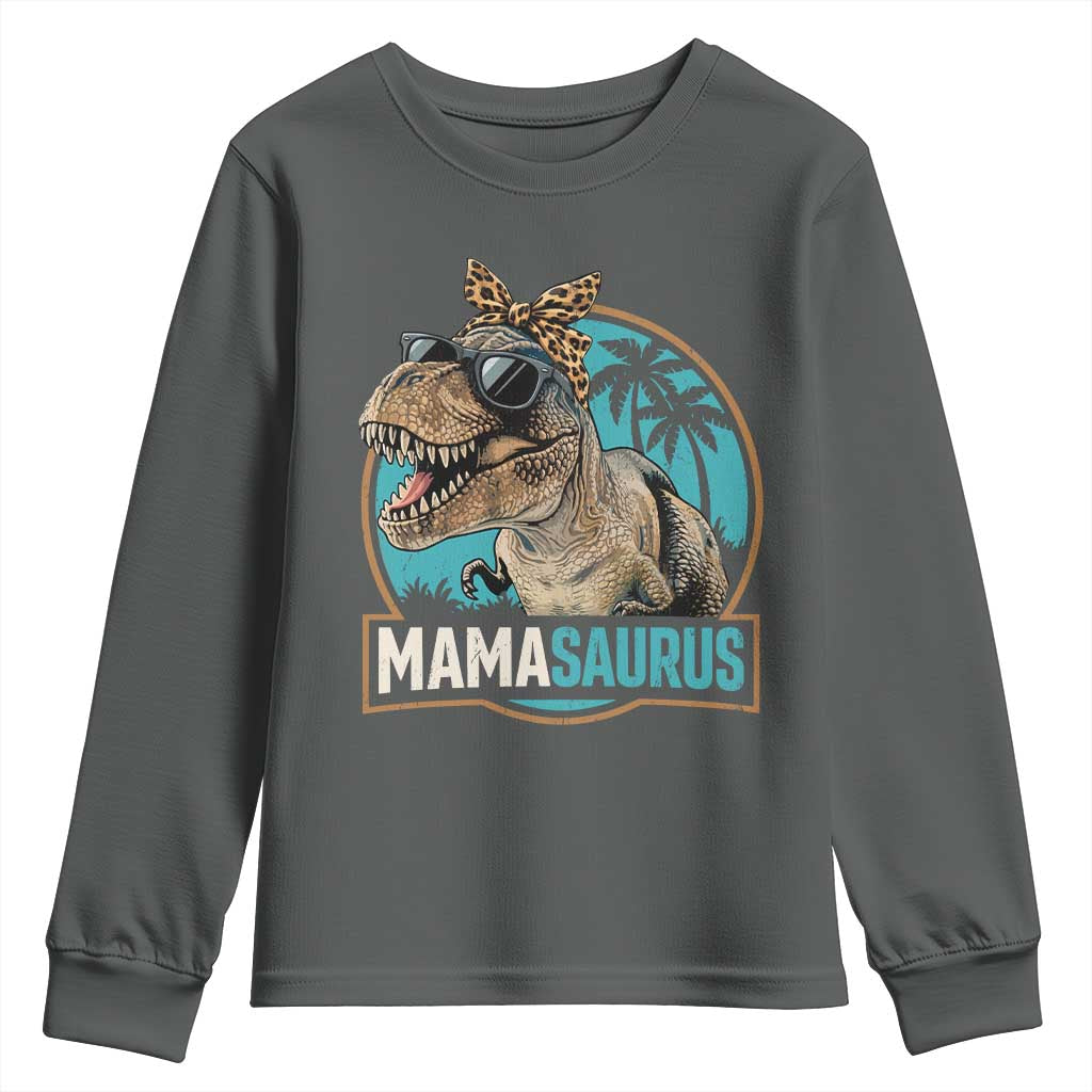 Mamasaurus Funny Dinosaur Mama Youth Sweatshirt Mothers Day Family Matching TS11 Dark Heather Print Your Wear