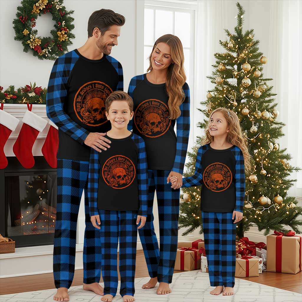 May The Bridges I Burn Light My Way Plaid Pajama Set Gothic Skull TS11 Blue Plaid Print Your Wear