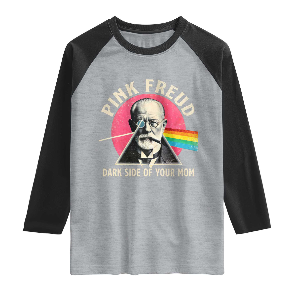 Pink Freud Dark Side Of Your Mom Raglan Shirt Psychoanalysis Joke TS11 Heather Gray Black Print Your Wear