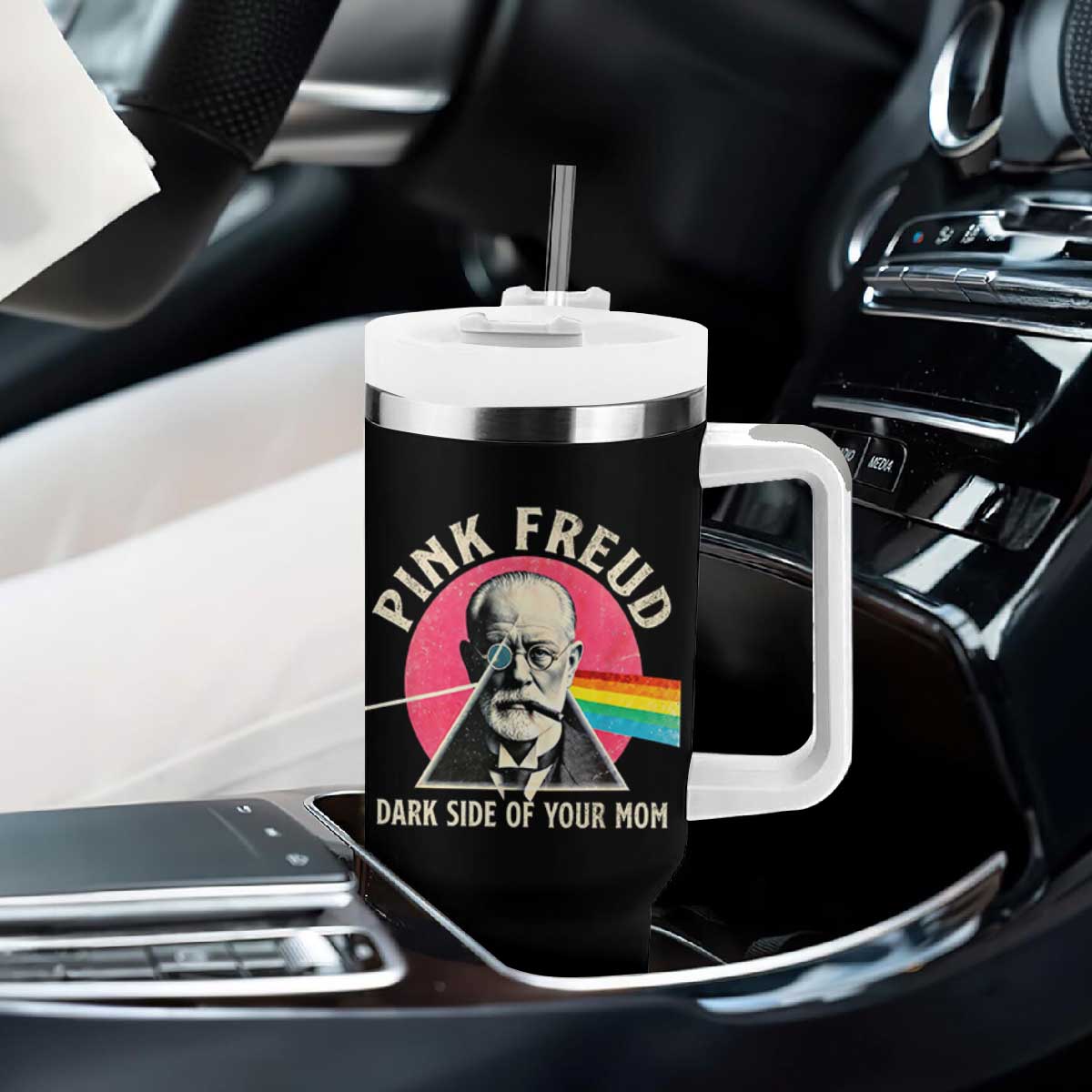 Pink Freud Dark Side Of Your Mom Tumbler With Handle Psychoanalysis Joke TS11 Print Your Wear