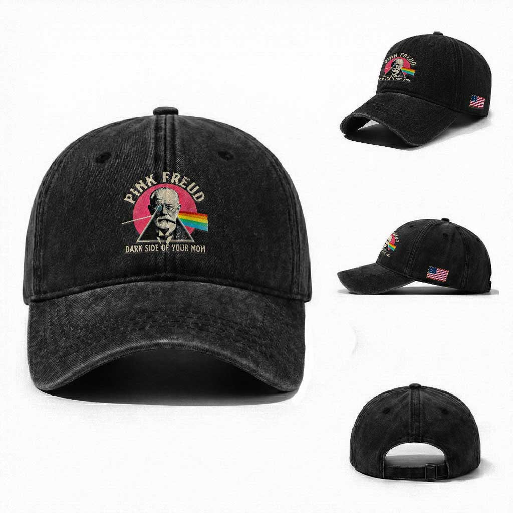 Pink Freud Dark Side Of Your Mom Washed Cotton Baseball Cap Psychoanalysis Joke TS11 Washed Cap Universal Fit Black Print Your Wear